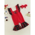 thumbnail image 3 of Gzhioc Baby Girl Boy Christmas Jumpsuit, Plaid Patchwork Square Neck Bell-Bottomed Rompers with Headband for Toddlers, 3-24 Months, 3 of 9