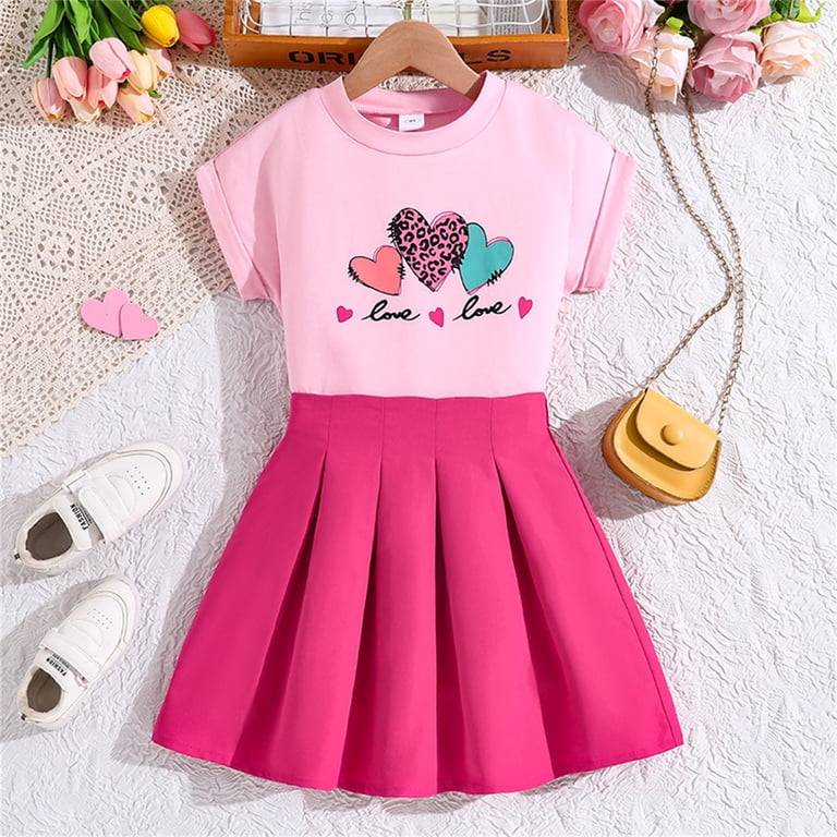 Zhuashum Teen Outfits For Girls 9-10 Years Solid Color Round Neck Short  Sleeve Set Light Weigh Festival Clothes Sweet Girls Clothing Hot Pink -  Walmart.com
