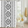thumbnail image 4 of Fabric Shower Curtain, Boho Black Geometric Striped Farmhouse Style Shower Curtains with 12 Hooks Waterproof Machine Washable Bath Curtains for Bathroom, 72 x 96in, 4 of 6