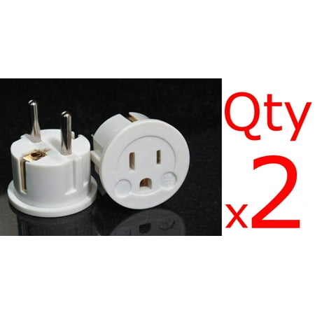 European Single Globe Plug 2 Pack of US EU Plug Adapters- European Schuko Plug USA to Europe Asia American to EU White ()