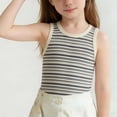 thumbnail image 4 of Girls Cropped Tanks - Crew Neck Crop Tank Tops for Girls Casual Striped Print Lightweight Sleeveless Crop Tops Black 5-6 Years, 4 of 6