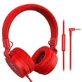 thumbnail image 1 of Puro Sound Labs PuroBasic Auriculares con cable con limitación de volumen para niños, diadema plegable y ajustable con micrófono, compatibles con teléfonos inteligentes, tabletas y PC, color rojo, 1 of 5