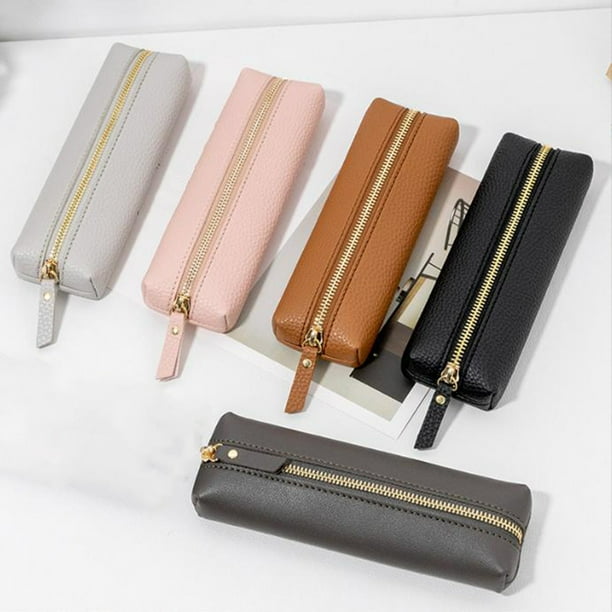 Fiudx Estuche de Cuero para Bolígrafos, Diseño Duradero con Cremallera Protectora, Material Resistente a Arañazos, Forro de Gamuza Suave, Esencial para La Oficina, Elegante y Práctico, Tamaño 6 X 2,5