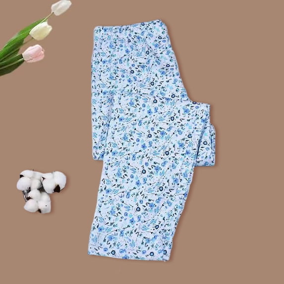 Women's Floral Print Pajamas Pants Lightweight Elasitc Waist Lounger Pants (Light Blue XL)