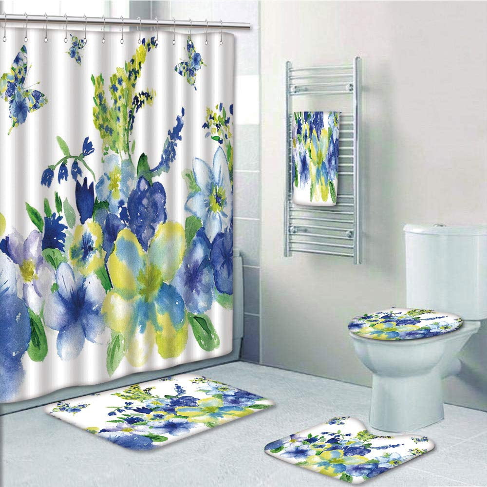 Watercolor Marbling Bathroom Shower Curtain Toilet Seat Cover Rugs Bath Mat Sets
