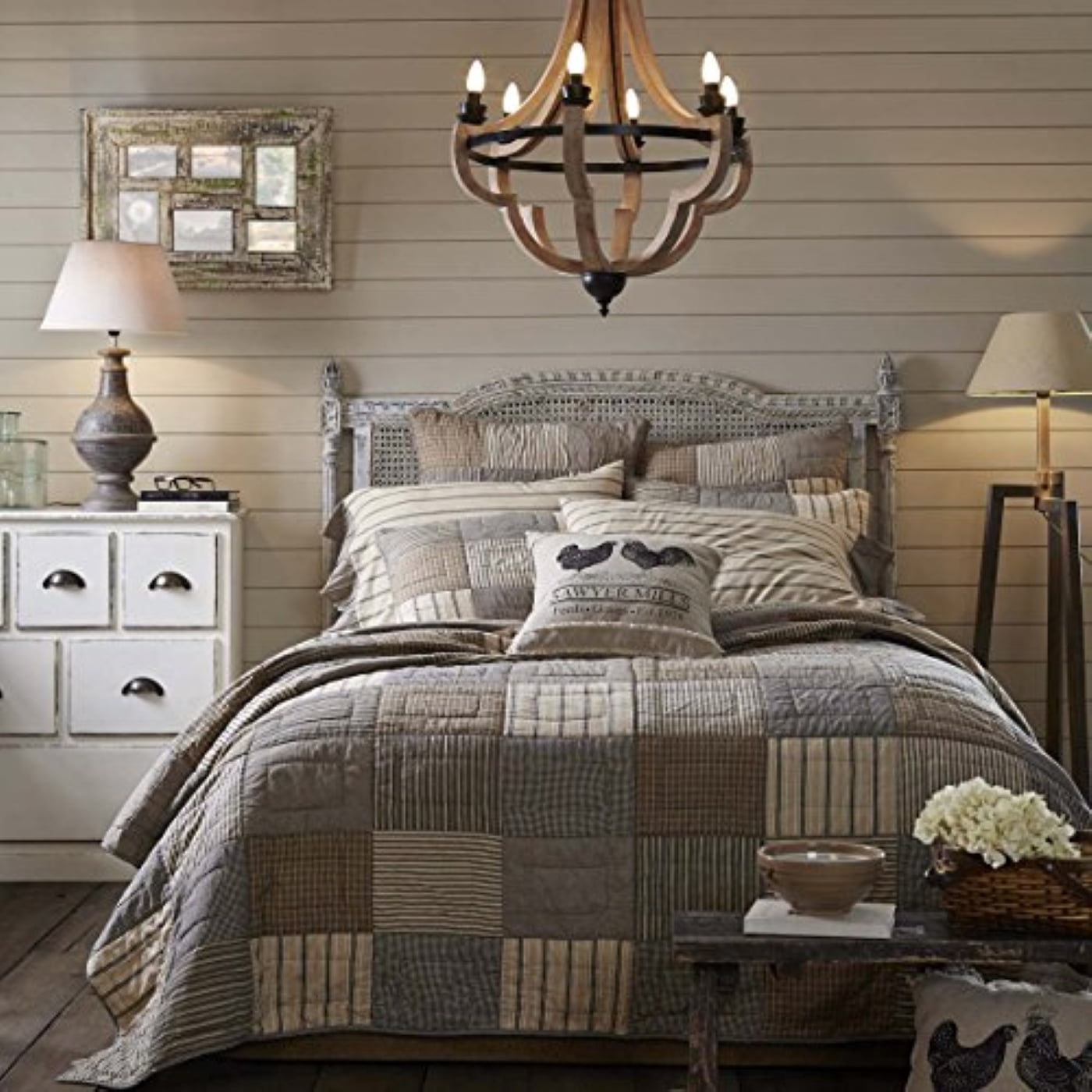 VHC Brands Farmhouse Bedding-Sawyer Mill Quilt, King 105x95, Charcoal Grey