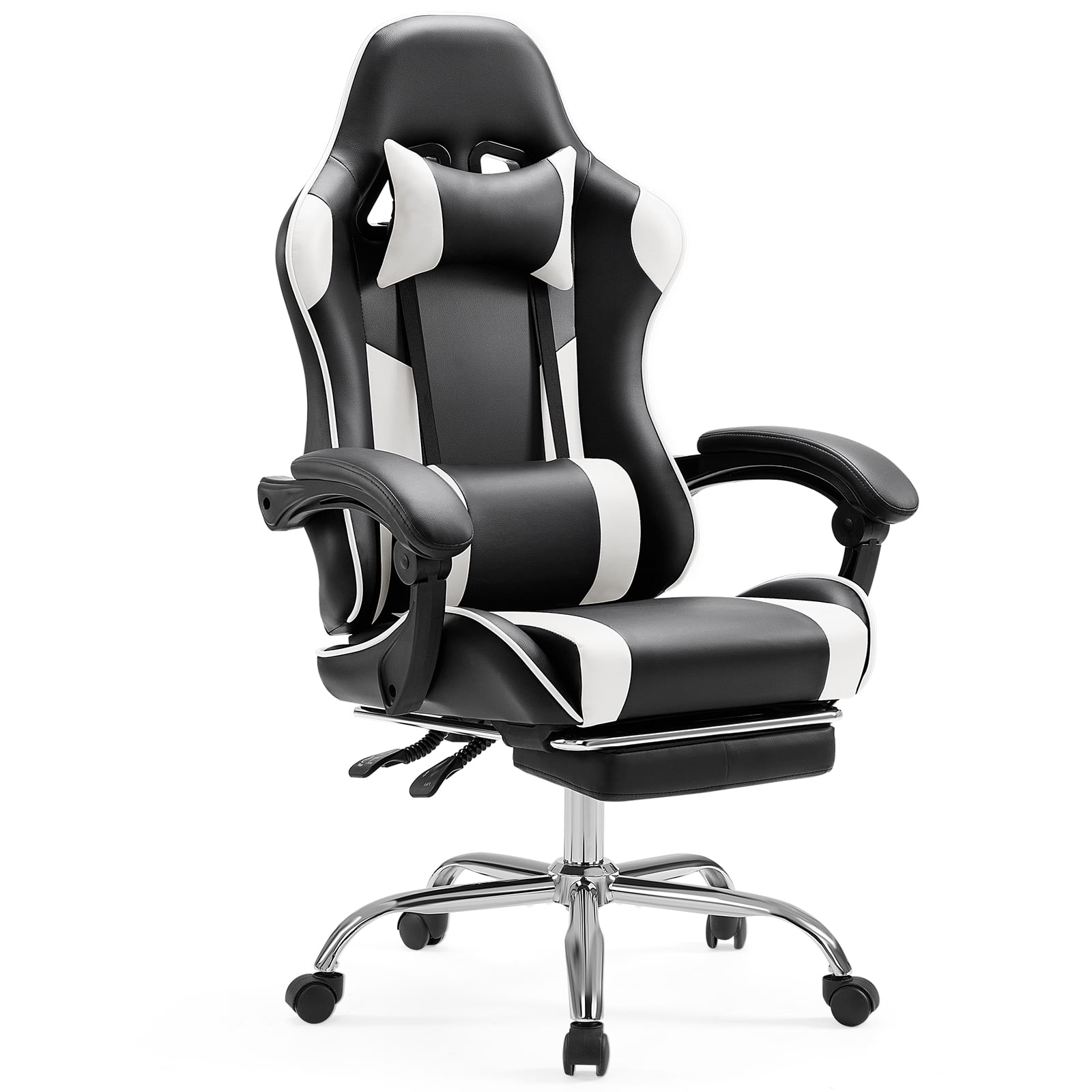 CONCETTA Gaming Chair, Ergonomic PU Leather, with Footrest, Lumbar Support, Headrest, for Adults, White