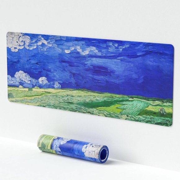 shiyou-Large Van Gogh Field Plain Mouse Pad,Waterproof Desk Mat,Extended Non-Slip Keyboard Mouse Pad Office Desk Pad 31.5" x 11.8" Anime Mouse Pad Desktop Protector for Office and Home