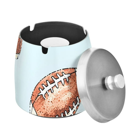 Outdoor Ashtray with Lid for Cigarette Stainless Steel Smokeless Ash Tray for Patio Home Table Decor Rugby Ball