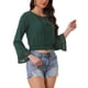 thumbnail image 4 of INSPIRAR CHIC Blusas de Mujer con Mangas de Campana, Encaje Boho, Cintura Fruncida, Blusa Campesina Verde Profundo XS, 4 of 6