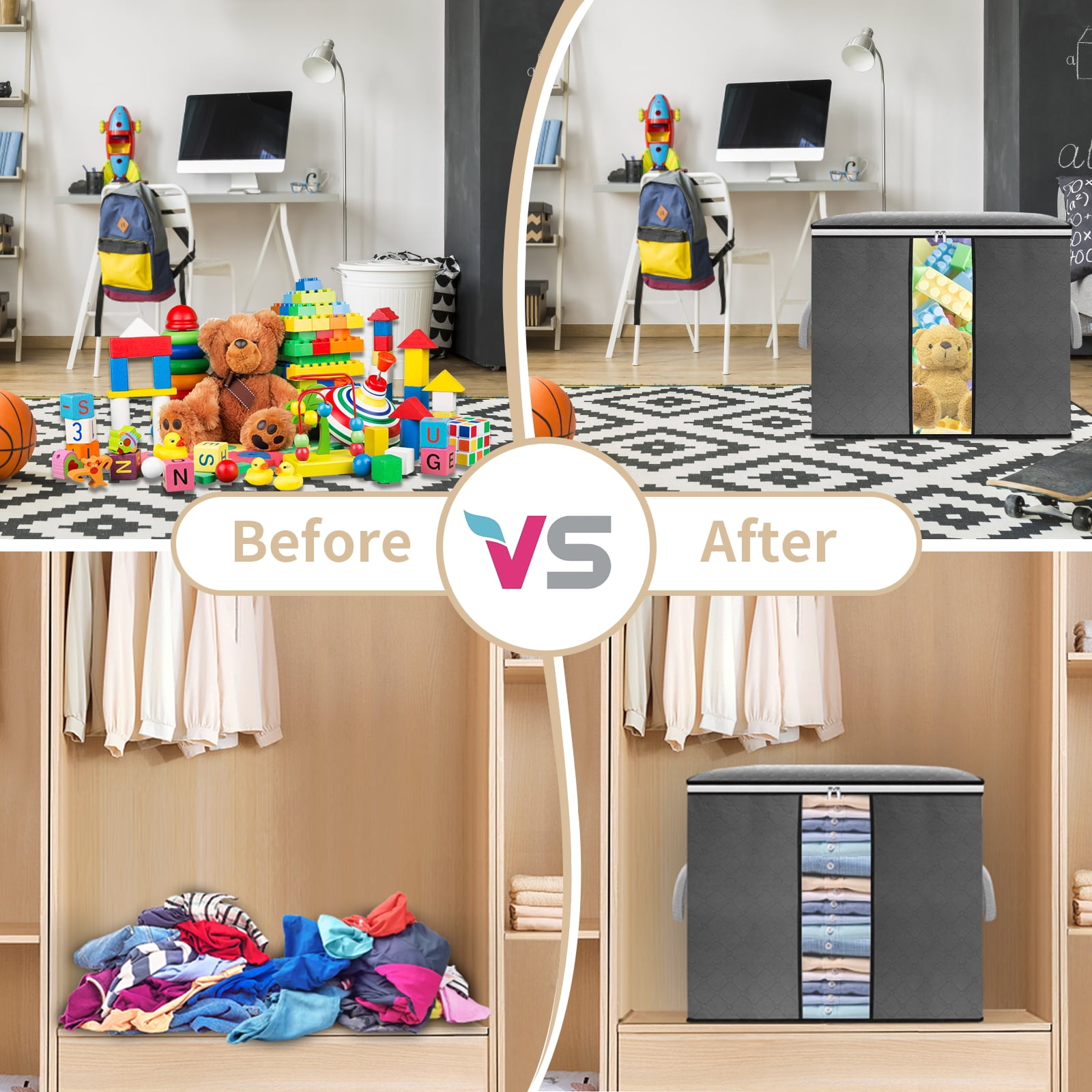 Clothes Storage 4PCS Storage Bags for Clothes Closet Organizers 90L Large Capacity with 3 Layer Fabric Storage Bags for Blankets, Comforters and Bedding