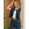 thumbnail image 2 of DARING DIVA Women's Sleeveless Denim Vest with Pearl Embellishments M Deep Blue, 2 of 7