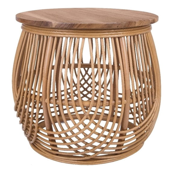 NPD Furniture Arlo Rattan Side/ End Table w/ Wood Top in Honey