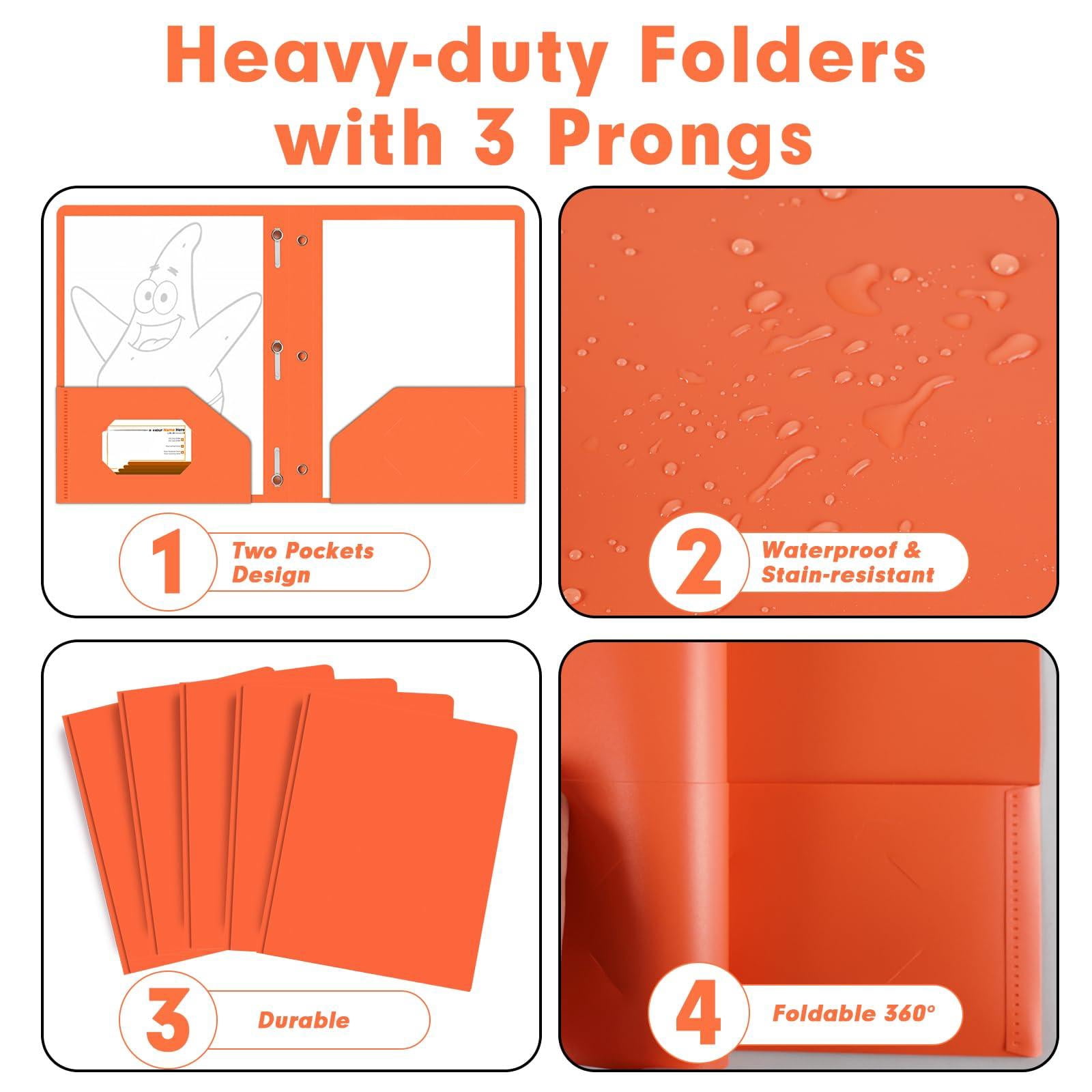 Plastic 2 Pocket Folders With Prongs  30 Pack Heavyweight Letter Size Poly 3 Metal Fastener Clips (orange)
