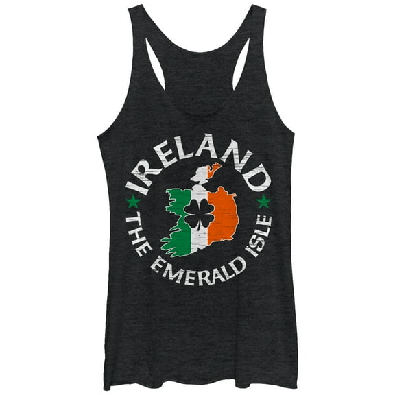 Women's Lost Gods Ireland Emerald Isle  Racerback Tank Top Black Heather Large