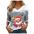 thumbnail image 1 of WEAIXIMIUNG T-Shirt à Manches Longues pour Femmes, Automne Hiver, Mode Décontractée, Col en V, Imprimé de Noël, 1 of 5