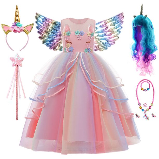 Fantasia-vestido de unicornio arcoíris para niñas, estilo de hoja de loto, flor, tul largo, Princesa, fiesta de cumpleaños Fivean unisex
