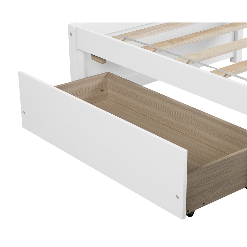 Twin Bed with 2 Storage Drawers, Twin Storage Bed Frame, White