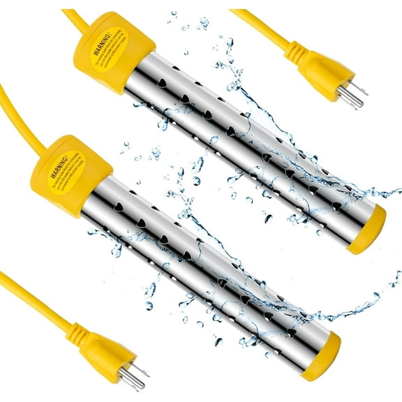2 Pcs Immersion Water Heater,Anti-scalding Bucket Heater,Quick Heating Immersion Heater for Indoor & Outdoor(Yellow,1500W)