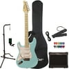 Sawtooth Daphne Blue ES Series Left-Handed Electric Guitar with Pearl White Pickguard - Includes: Gig Bag, Amp, Picks, Tuner, Strap, Stand, Cable, and Guitar Instructional