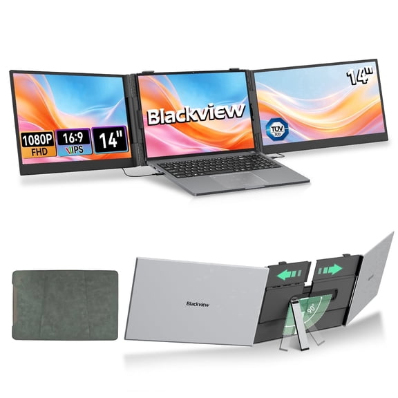 Blackview DCM6 Triple Laptop Screen Extender,14" 1080P FHD IPS Portable External Screen,Two Cable USB C Travel for 13-17'' Laptop,Plug & Play Compatible with Windows/Mac/Chrome OS and Mobile Devices