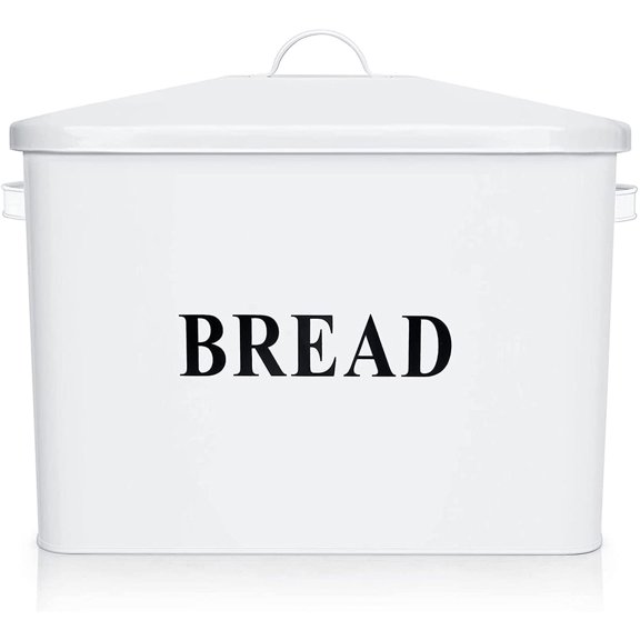 Bread Box for Kitchen Countertop, VeSteel White Metal Bread Bin Holder for Modern Farmhouse Decor, Extra Large & High Capacity Storage Container - 13" x 9.8" x 7.3" - Holds 2 Loaves, Vintage Style