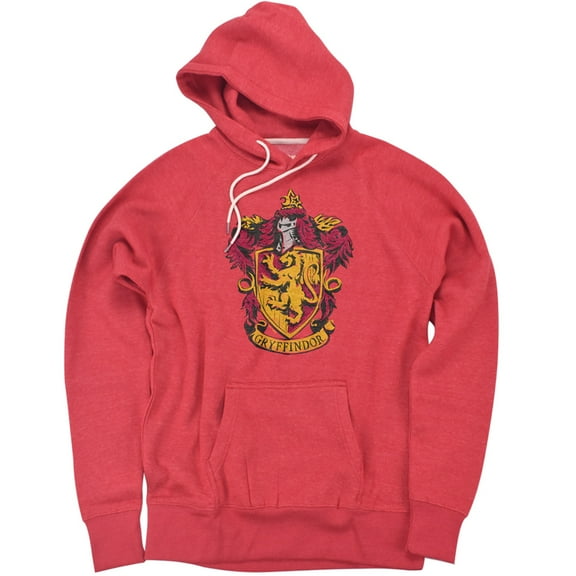 Harry Potter Drawn Gryffindor Crest Unisex Adult Slim Fit Pull-Over Heather Hoodie, Red, Small