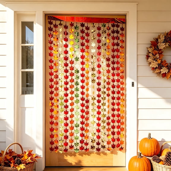 Thanksgiving Maple Leaf Decor, Three Color Hanging Curtain with Autumn Design and Classic Style, Door Ornament for Party, Home, Holiday, Seasonal, Window Display, B