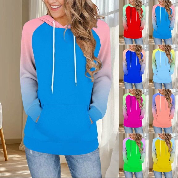 Miluxas Womens Crewneck Pullover Shirts Lightweight Sweatshirt Gradient Printed Casual Loose Trendy Long Sleeve Tops with Pocket Yellow XL(XL)