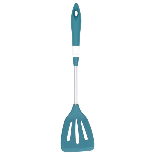 Utensilios de cocina de silicona de acero inoxidable resistentes al calor, antiescaldaduras y de agarre cómodo con palas huecas para un uso seguro en la cocina