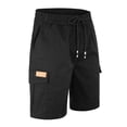 thumbnail image 3 of Fgvctg Mens Shorts Cargo Elastic Waistband Summer Beach Casual Cargo Short Stretch Oversized Work Classic Fit Shorts Soft Waistband Drawstring Pant with Multi Pockets,Black,XL, 3 of 5