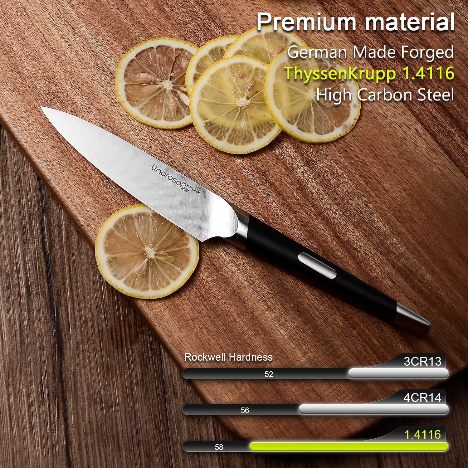 Linoroso 4.5 inch Paring Knife for Kitchen Use, Peeling Knife with In-Drawer Knife Block, High-Carbon Stainless Steel