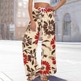 thumbnail image 2 of WTOBBY Women's Printed Wide Leg Pants with Floral High Waist Drawstring Loose Casual Trousers and Functional Pockets for Everyday Fashion ,Beige L, 2 of 6