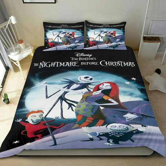Tim Burton's the Nightmare Before Christmas thin bedding set has an iconic print,One duvet cover and two pillowcases.35" x 75"（90*190cm）