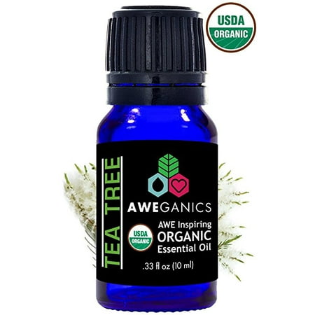 Aweganics Pure Tea Tree Oil, USDA Organic Essential Oils, 100% Pure Natural Premium Therapeutic Grade, Aromatherapy Scented-Oils, Best Essential Oils for Women, Men, Kids - 10 ML - MSRP (Best Tea Tree Oil Brand In India)