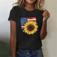 thumbnail image 2 of 2025 Women's Patriotic Sunflower T-Shirt - American Flag & Stars Print | 4th of July Short Sleeve Independence Day Graphic Top, 2 of 5