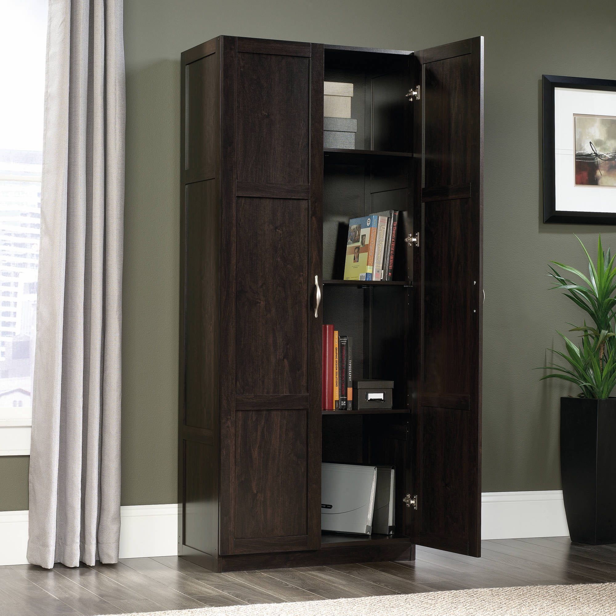 Sauder Select 2 Door Tall Storage, Kitchen Storage Cabinets Cherry Wood
