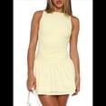 thumbnail image 2 of Vestido Corto Ajustado con Cuello para Mujer, Sin Mangas, con Volantes Fruncidos en el Bajo, para Fiesta o Club. Amarillo M, 2 of 7