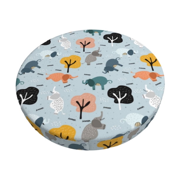 Disketp Elephant Tree Funda Redonda para Taburete, Funda de Cojín para Silla de Bar Suave y Elástica-13 inch