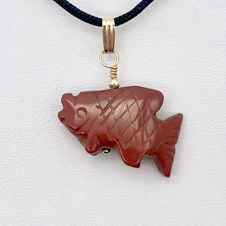 Jasper Koi Fish Pendant Necklace, Semi Precious Stone Jewelry, 14kgf  Pendant