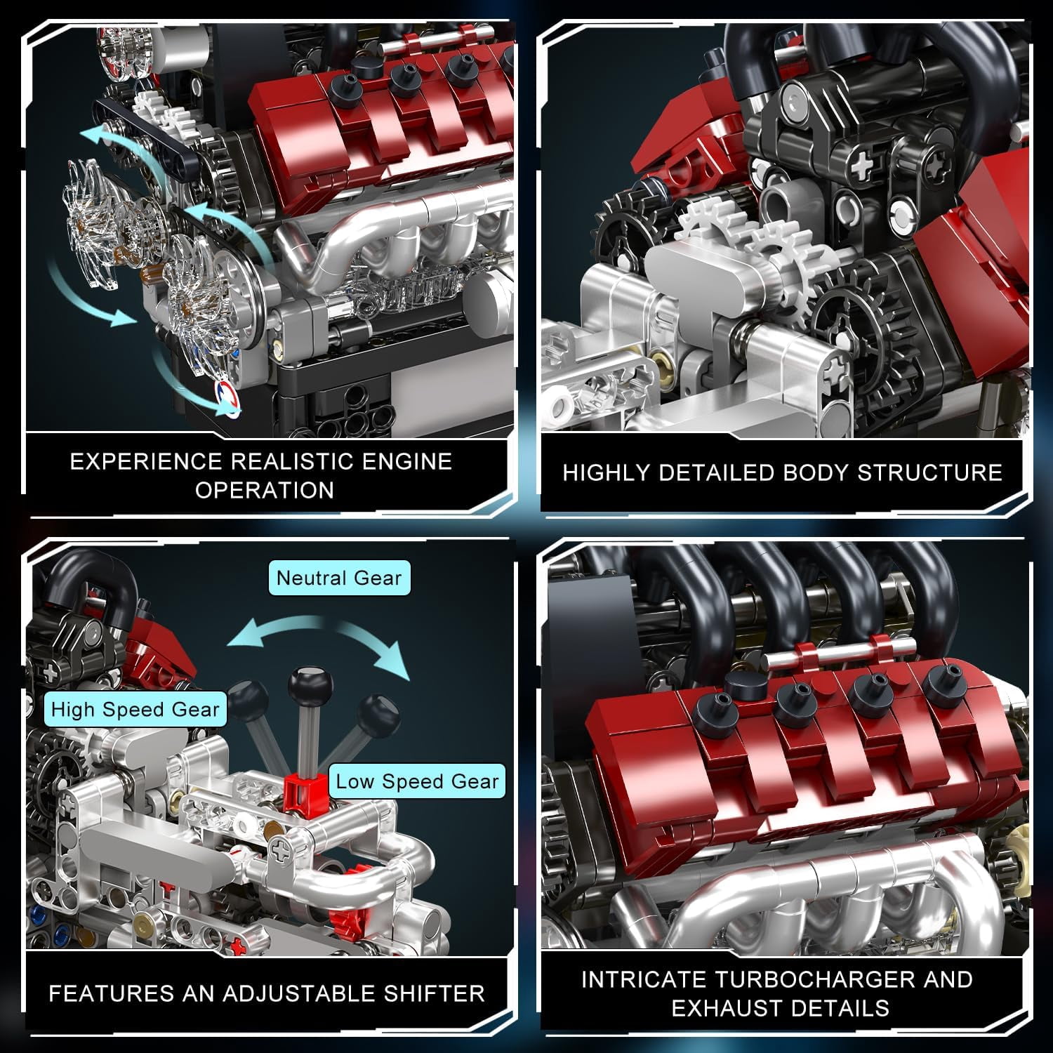 10227 V8 Engine Model Kit, 787+Pcs Mini V8 Engine Kits that Runs, Build Your Own Car Model Engine with Gearshift & Motor, Building Blocks, DIY Construction Engineering Toy
