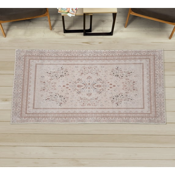 Floral Decorative Rug, Curlicue Spring Romance Blooming Ethnic Flower Petals in Happy Colors Art, Quality Carpet for Bedroom Dorm and Living Room, 6 Sizes, Warm Taupe, by Ambesonne