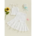 thumbnail image 5 of BemeyourBBs Toddler Girl Summer Clothes Infant Baby Girls Cotton Linen Outfit Strap Sleeveless Smocked Camisole Shirt Top and Bell Bottom Flare Pants Set Toddler Girls Summer Outfits, 5 of 9