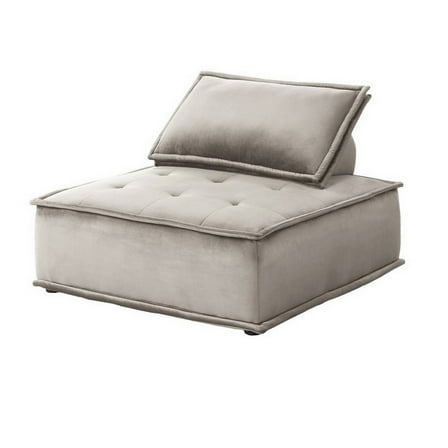 Benjara BM296006 40 in. Nob Tufted Seat Pillow Back Velvet Armless Lounge Chair, Gray