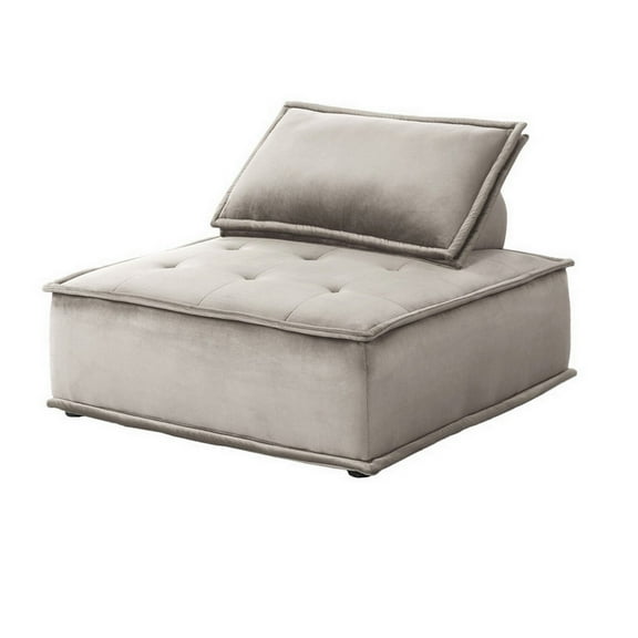Benjara BM296006 40 in. Nob Tufted Seat Pillow Back Velvet Armless Lounge Chair, Gray