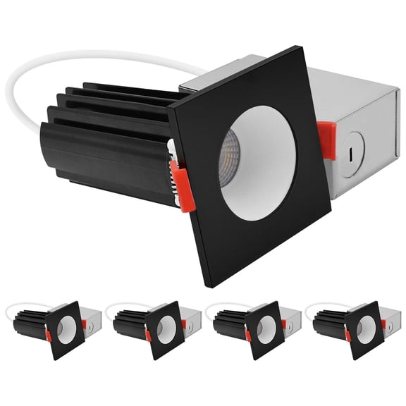 LUXRITE 2 In. LED Recessed Light, Round White & Square Black Interchangeable Trim, 5CCT, 1000LM, 15W, Dimmable 4 Pack