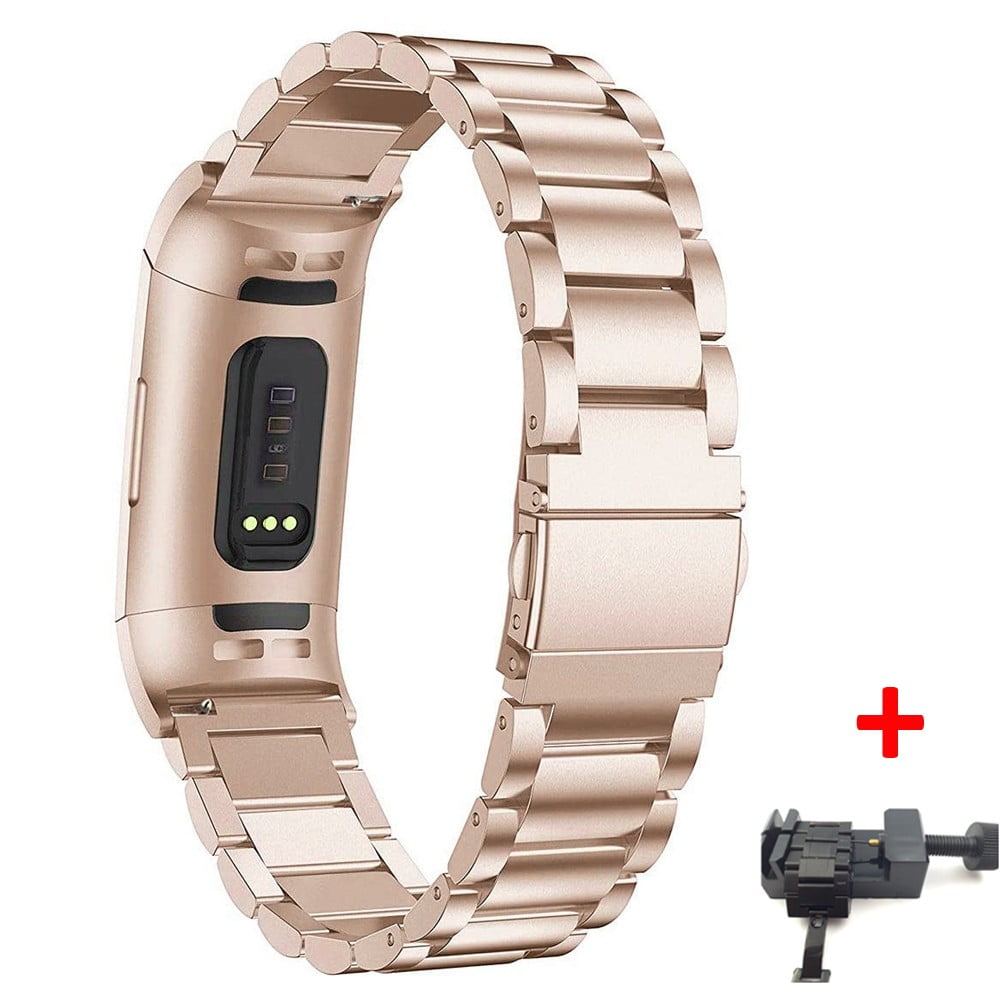 ZWGKKYGYH Compatible with Fitbit Charge 4 and Fitbit Charge 3 Bands for  Women Men, Rose Gold Stainless Steel Mesh Magnetic Metal Band Replacement