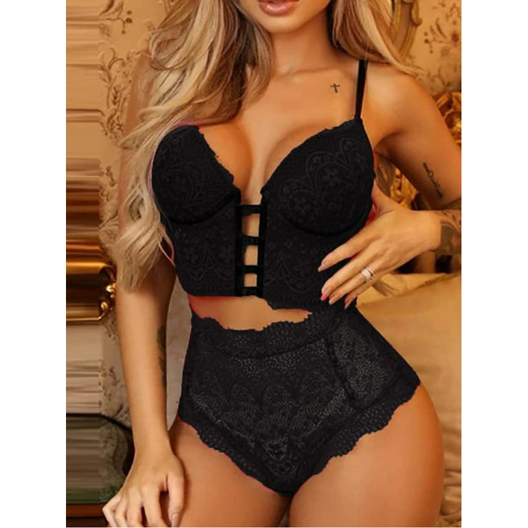 Lazybaby Lingerie Set for Women Sexy Lace Bra and Panties Set Two Piece  Babydoll Underwear Sleepwear Night