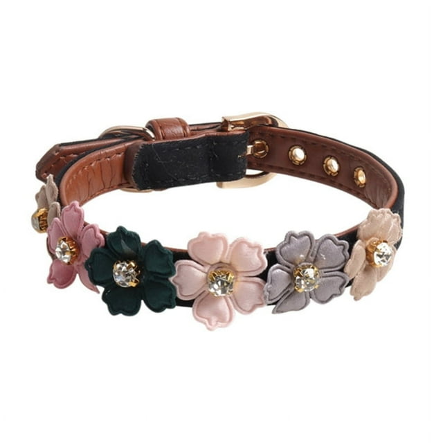 Collier pour Chat et Chien avec Nœud Papillon et Design Floral - Collier en Cuir Réglable pour Petit Chien