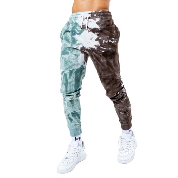 Hype - Pantalón de Chándal Diseño Teñida con Nudos para Hombre (Marrón Oscuro, Menta, Blanco)